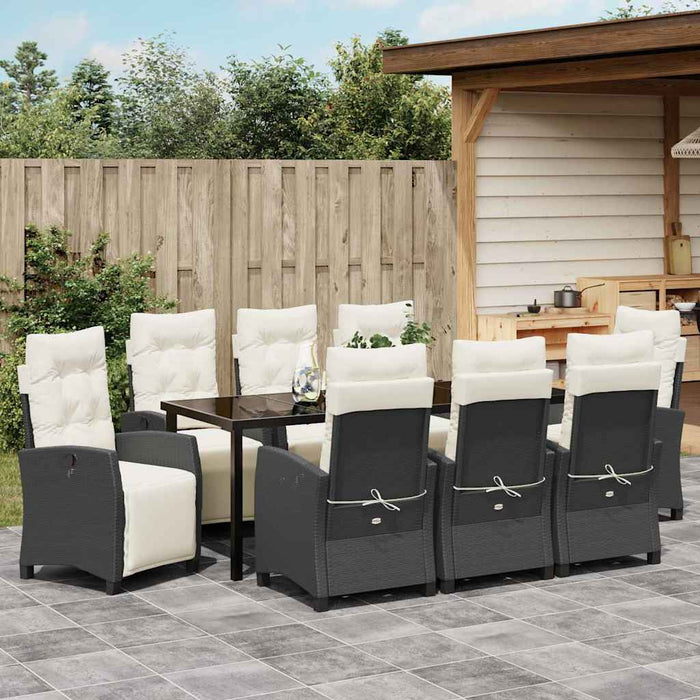 Set de masă pentru grădină cu pernă 9 pcs Negru poliratan - WALTI WALTI