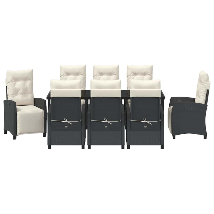 Set de masă pentru grădină cu pernă 9 pcs Negru poliratan - WALTI WALTI
