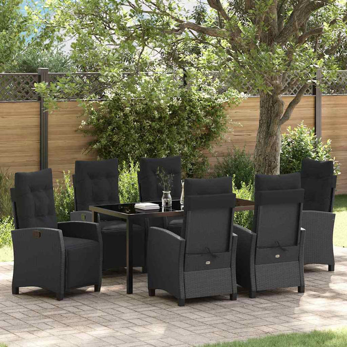 Set de masă pentru grădină cu pernă 7 pcs Negru poliratan - WALTI WALTI
