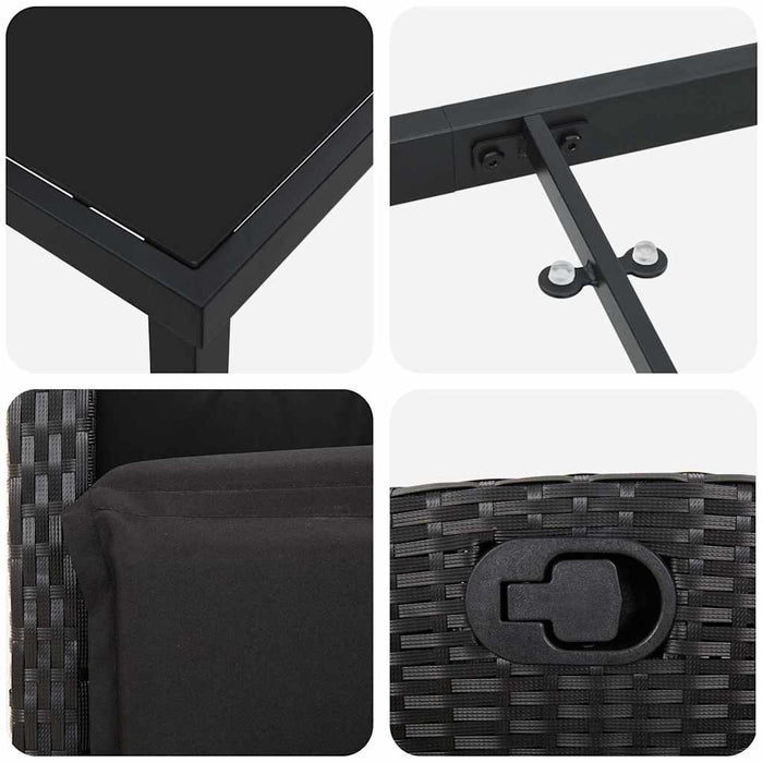 Set de masă pentru grădină cu pernă 7 pcs Negru poliratan - WALTI WALTI