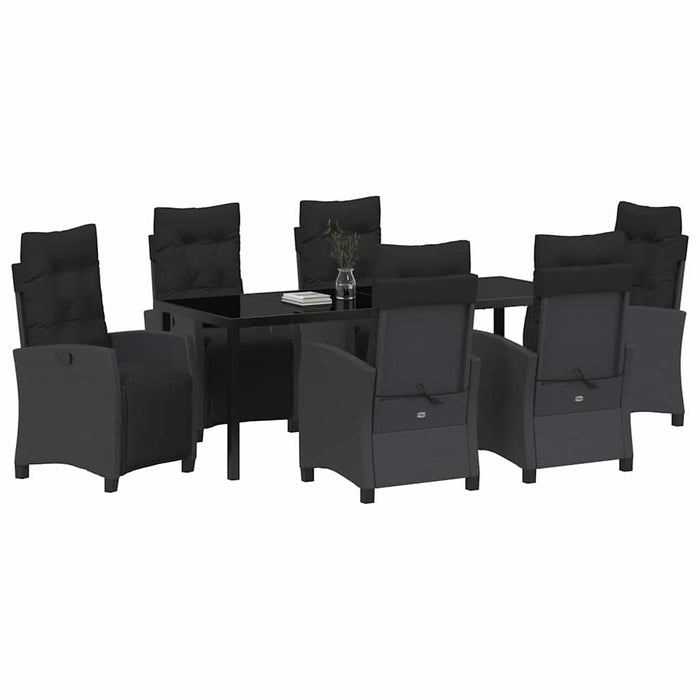 Set de masă pentru grădină cu pernă 7 pcs Negru poliratan - WALTI WALTI
