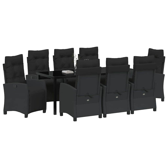Set de masă pentru grădină cu pernă 9 pcs Negru poliratan - WALTI WALTI