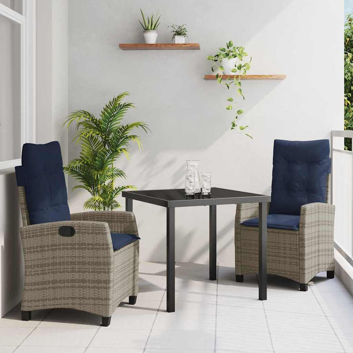 Set de masă pentru grădină cu pernă 3 pcs Gri poliratan WALTI