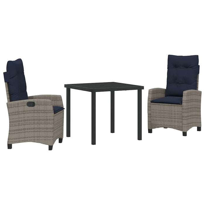 Set de masă pentru grădină cu pernă 3 pcs Gri poliratan WALTI