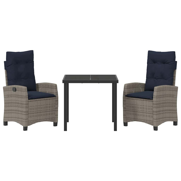 Set de masă pentru grădină cu pernă 3 pcs Gri poliratan WALTI