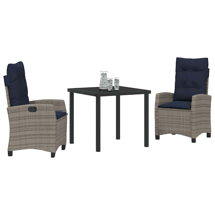 Set de masă pentru grădină cu pernă 3 pcs Gri poliratan WALTI