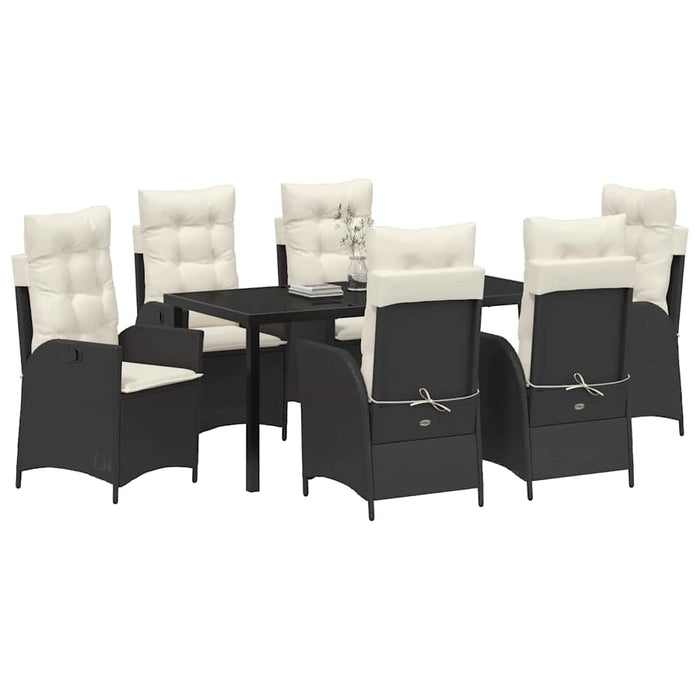 Set de masă pentru grădină cu pernă 7 pcs Negru poliratan - WALTI WALTI
