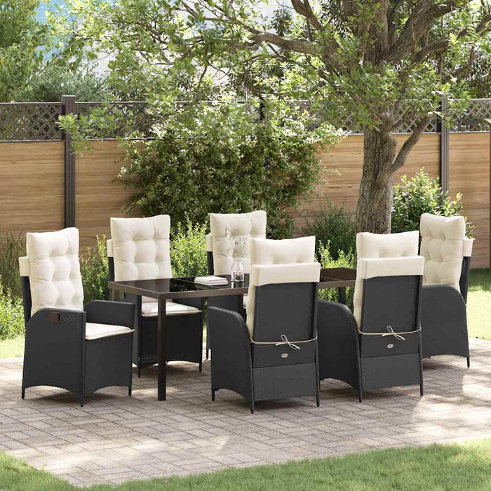 Set de masă pentru grădină cu pernă 7 pcs Negru poliratan - WALTI WALTI