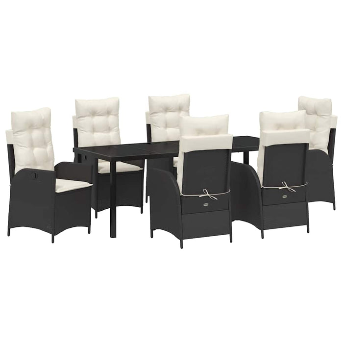 Set de masă pentru grădină cu pernă 7 pcs Negru poliratan - WALTI WALTI