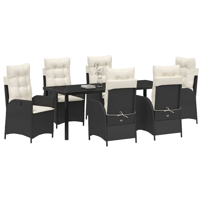 Set de masă pentru grădină cu pernă 7 pcs Negru poliratan - WALTI WALTI