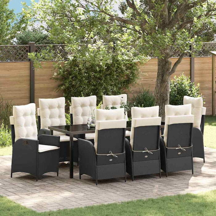 Set de masă pentru grădină cu pernă 9 pcs Negru poliratan - WALTI WALTI