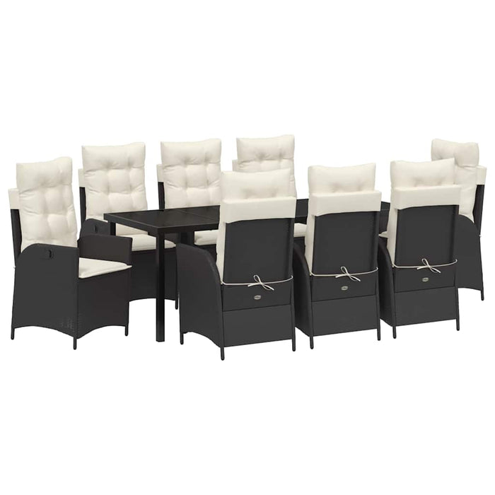 Set de masă pentru grădină cu pernă 9 pcs Negru poliratan - WALTI WALTI
