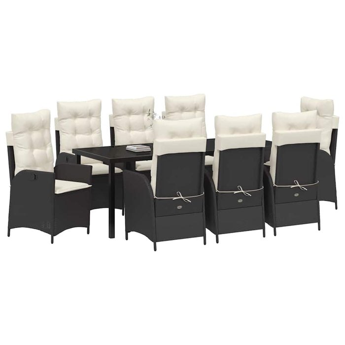 Set de masă pentru grădină cu pernă 9 pcs Negru poliratan - WALTI WALTI