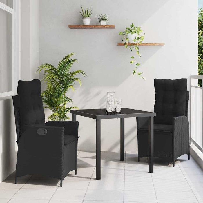 Set de masă pentru grădină 3 pcs Negru poliratan - WALTI WALTI