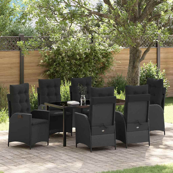 Set de masă pentru grădină cu pernă 7 pcs Negru poliratan - WALTI WALTI