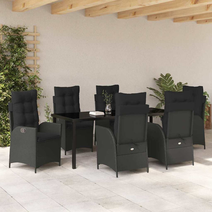 Set de masă pentru grădină cu pernă 7 pcs Negru poliratan - WALTI WALTI