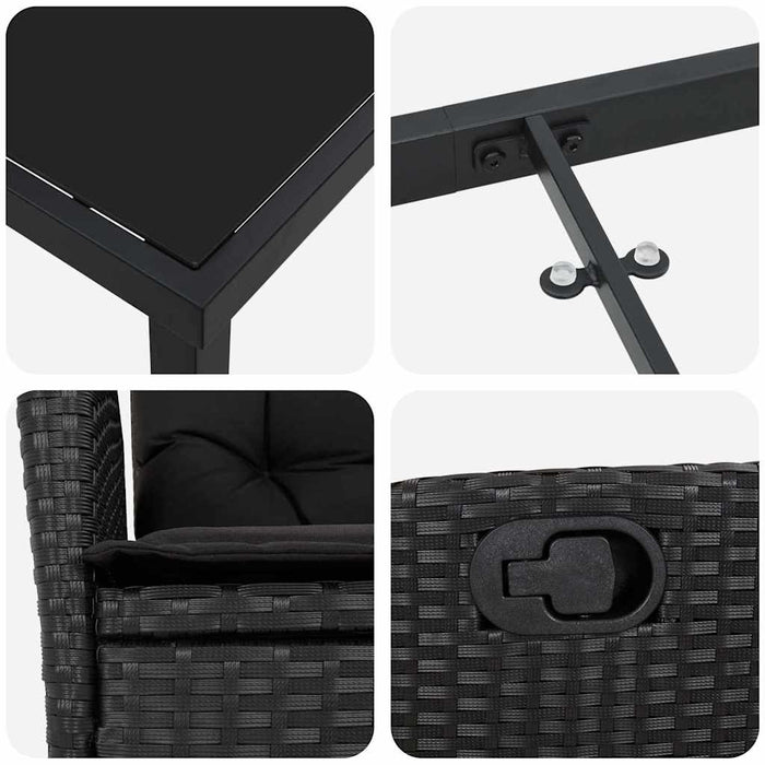 Set de masă pentru grădină cu pernă 9 pcs Negru poliratan - WALTI WALTI