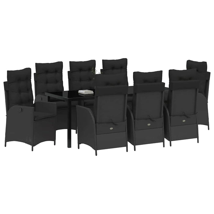 Set de masă pentru grădină cu pernă 9 pcs Negru poliratan - WALTI WALTI