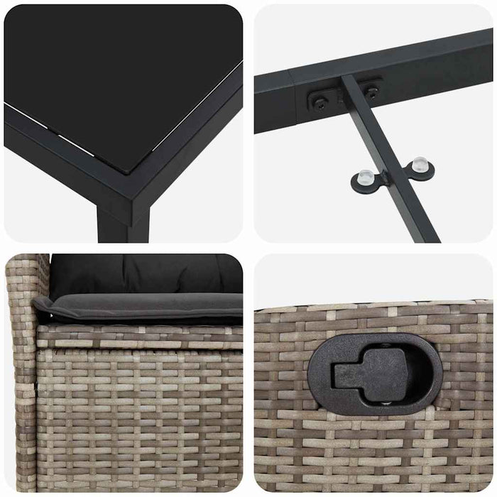 Set de masă pentru grădină cu pernă 7 pcs Gri poliratan - WALTI WALTI