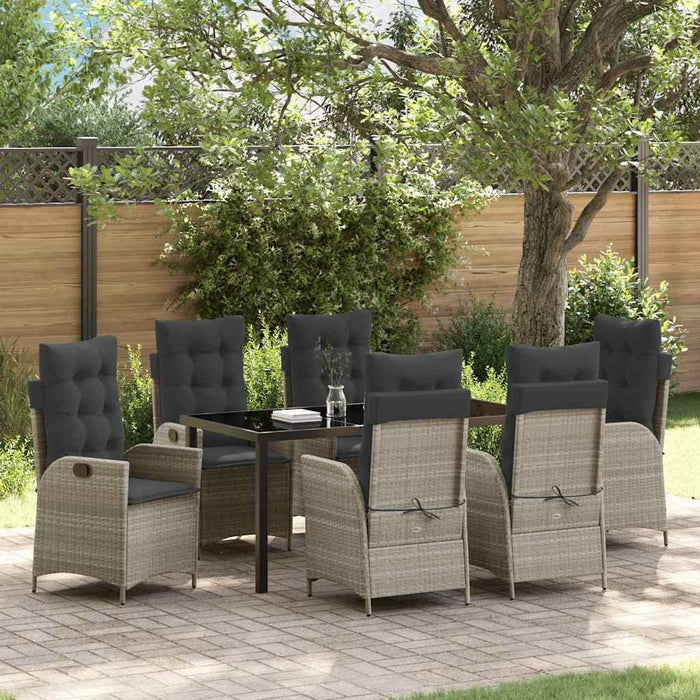 Set de masă pentru grădină cu pernă 7 pcs Gri deschis poliratan - WALTI WALTI
