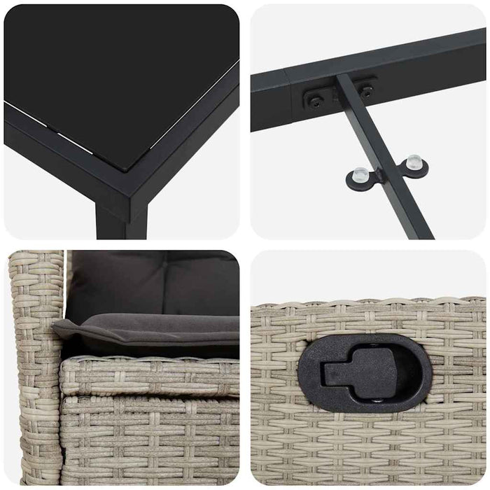 Set de masă pentru grădină cu pernă 7 pcs Gri deschis poliratan - WALTI WALTI