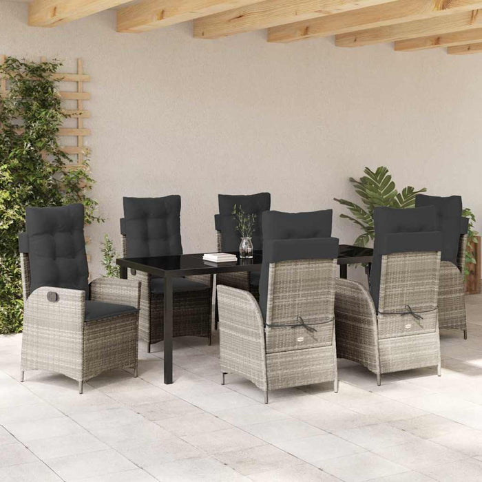 Set de masă pentru grădină cu pernă 7 pcs Gri deschis poliratan - WALTI WALTI