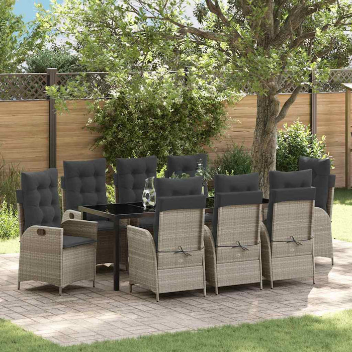 Set de masă pentru grădină cu pernă 9 pcs Gri deschis poliratan - WALTI WALTI