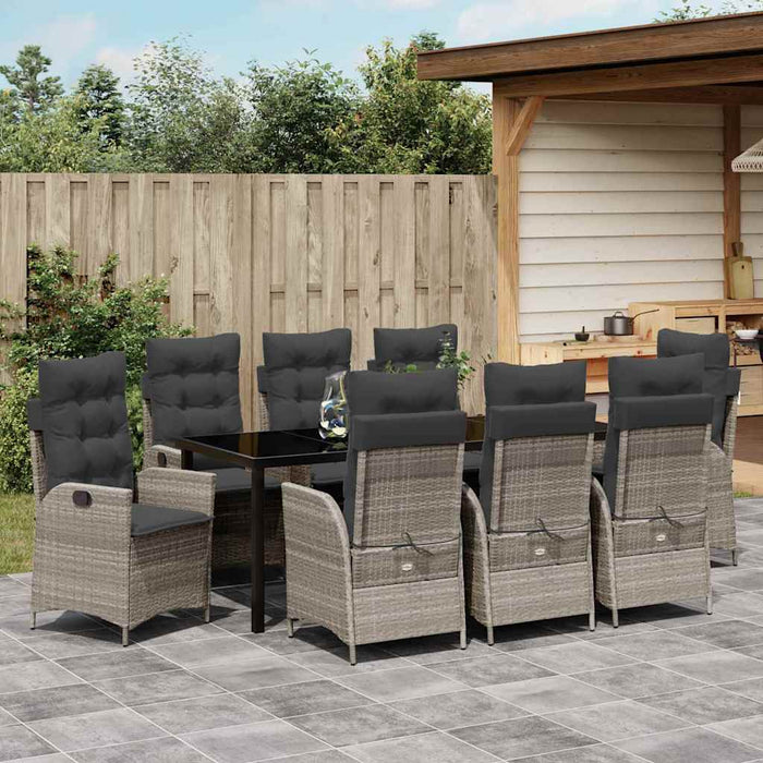 Set de masă pentru grădină cu pernă 9 pcs Gri deschis poliratan - WALTI WALTI