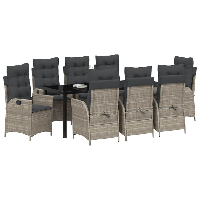 Set de masă pentru grădină cu pernă 9 pcs Gri deschis poliratan - WALTI WALTI