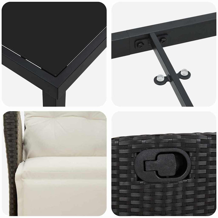 Set de masă pentru grădină cu pernă 7 pcs Negru poliratan - WALTI WALTI