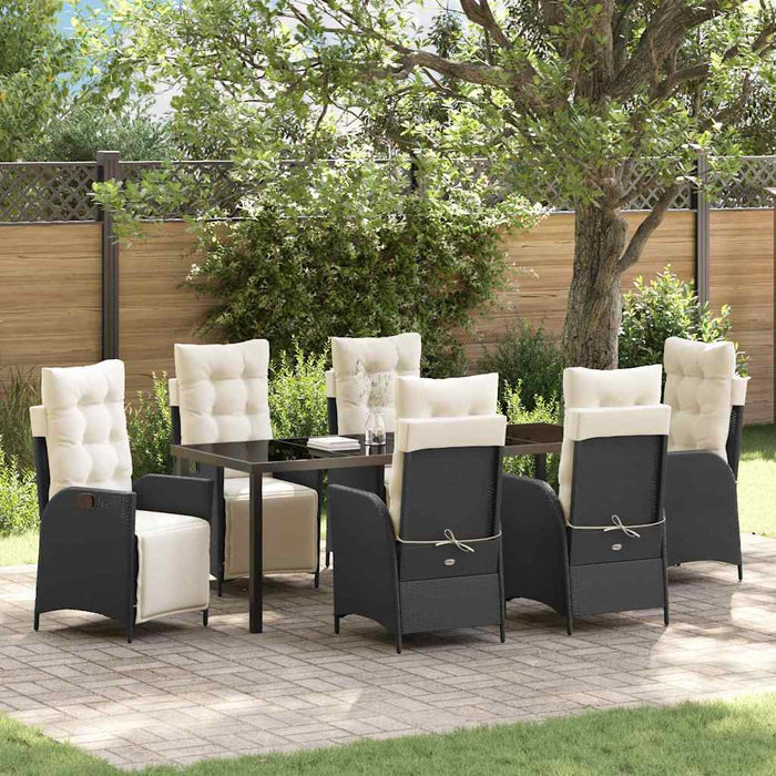 Set de masă pentru grădină cu pernă 7 pcs Negru poliratan - WALTI WALTI