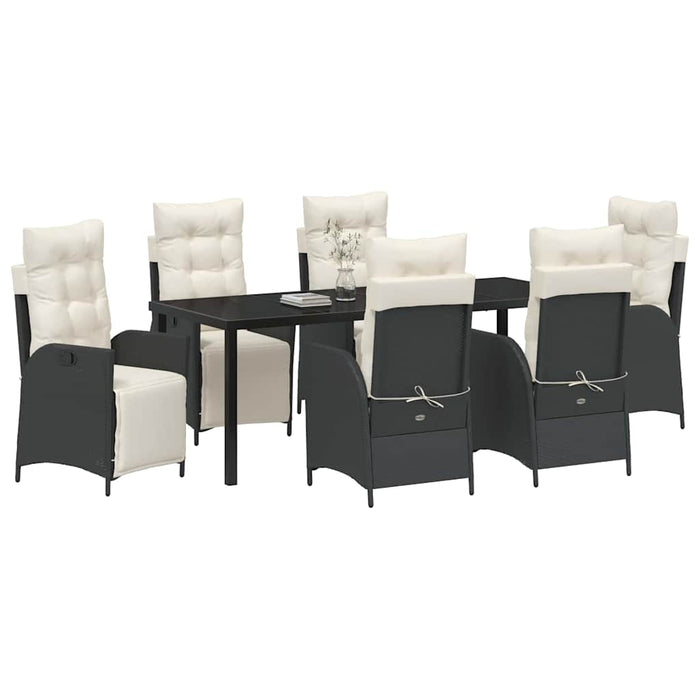 Set de masă pentru grădină cu pernă 7 pcs Negru poliratan - WALTI WALTI