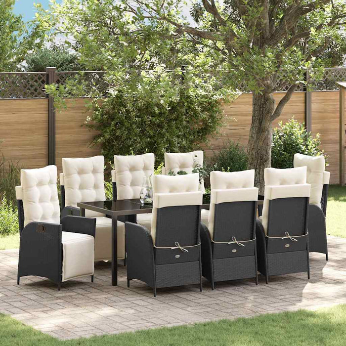 Set de masă pentru grădină cu pernă 9 pcs Negru poliratan - WALTI WALTI