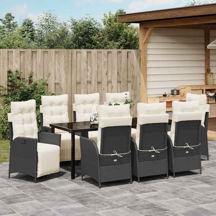 Set de masă pentru grădină cu pernă 9 pcs Negru poliratan - WALTI WALTI