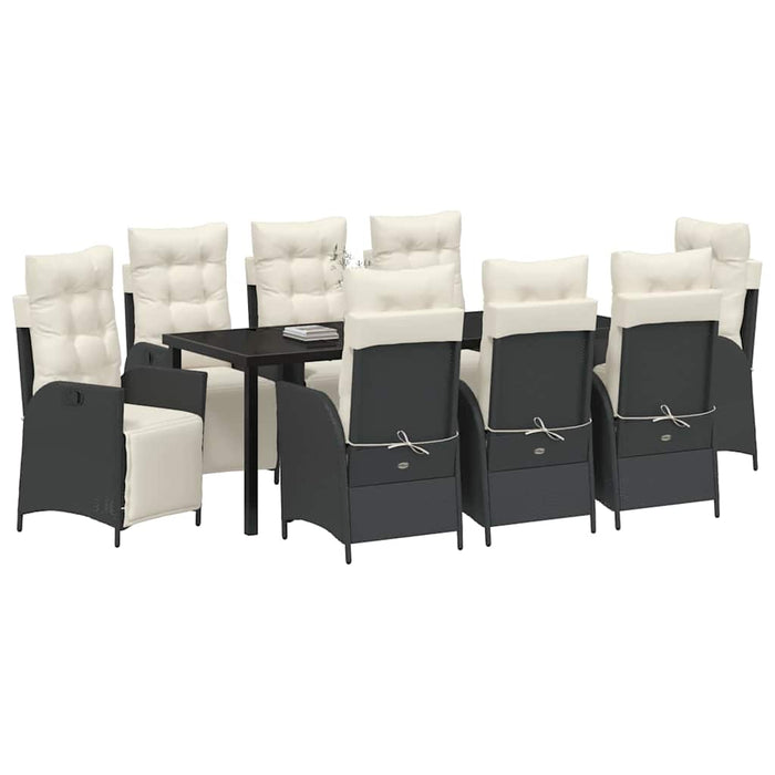 Set de masă pentru grădină cu pernă 9 pcs Negru poliratan - WALTI WALTI