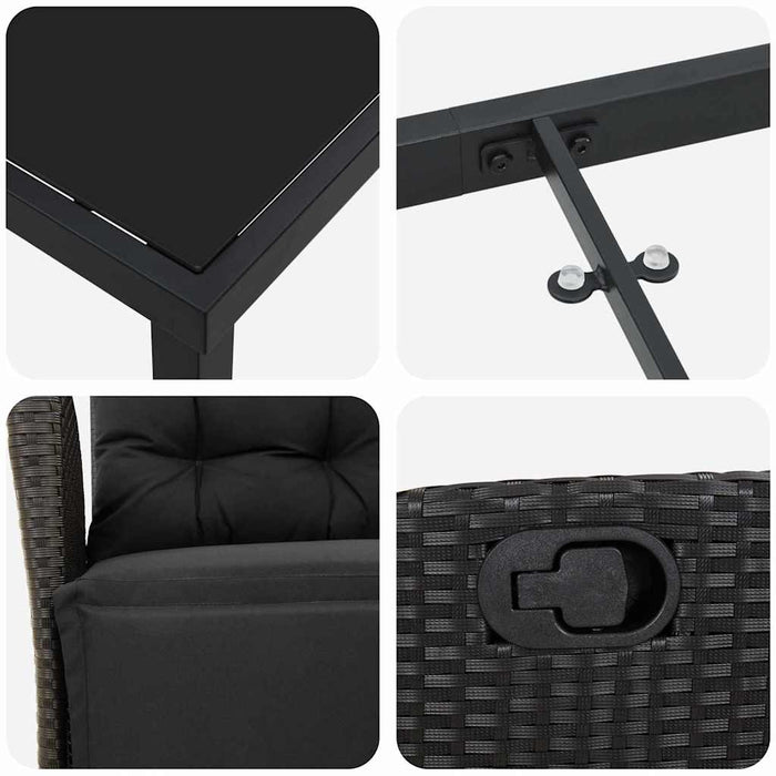 Set de masă pentru grădină cu pernă 7 pcs Negru poliratan - WALTI WALTI