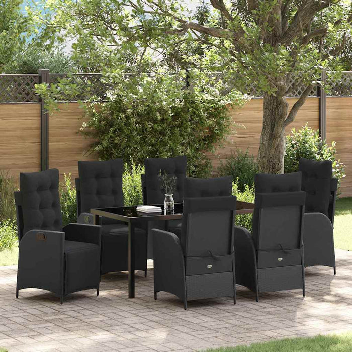 Set de masă pentru grădină cu pernă 7 pcs Negru poliratan - WALTI WALTI