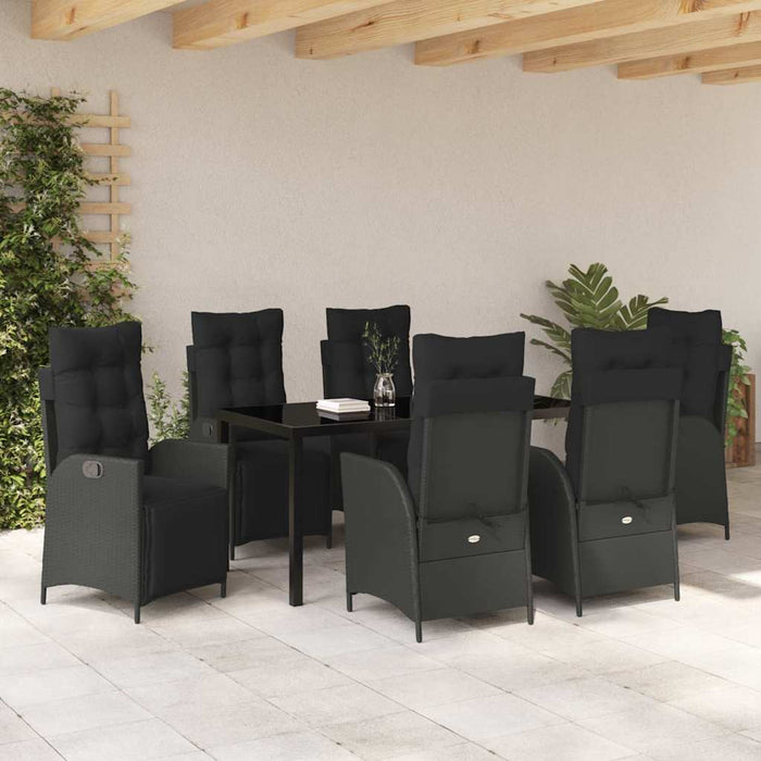 Set de masă pentru grădină cu pernă 7 pcs Negru poliratan - WALTI WALTI
