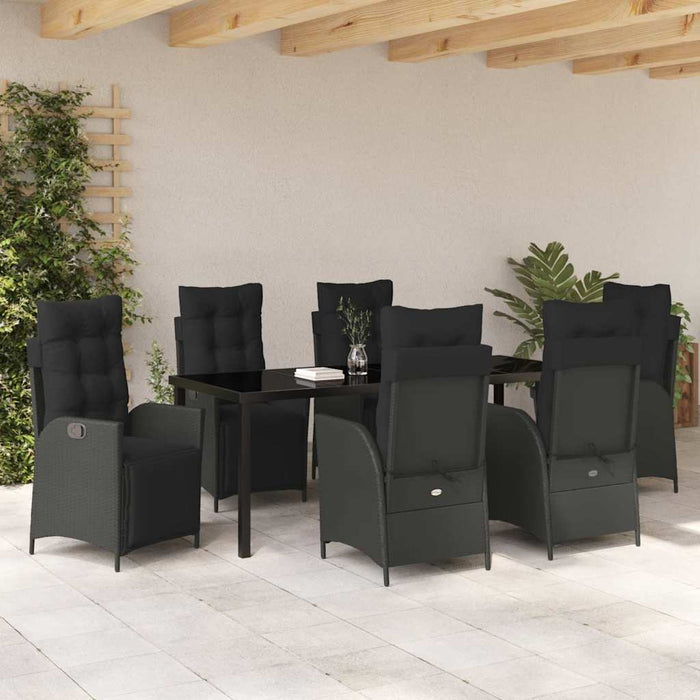 Set de masă pentru grădină cu pernă 7 pcs Negru poliratan - WALTI WALTI