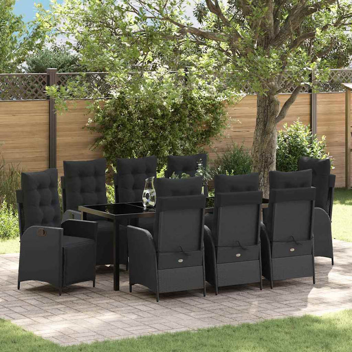 Set de masă pentru grădină cu pernă 9 pcs Negru poliratan - WALTI WALTI