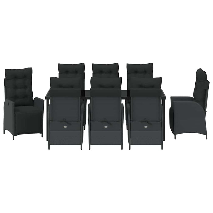 Set de masă pentru grădină cu pernă 9 pcs Negru poliratan - WALTI WALTI