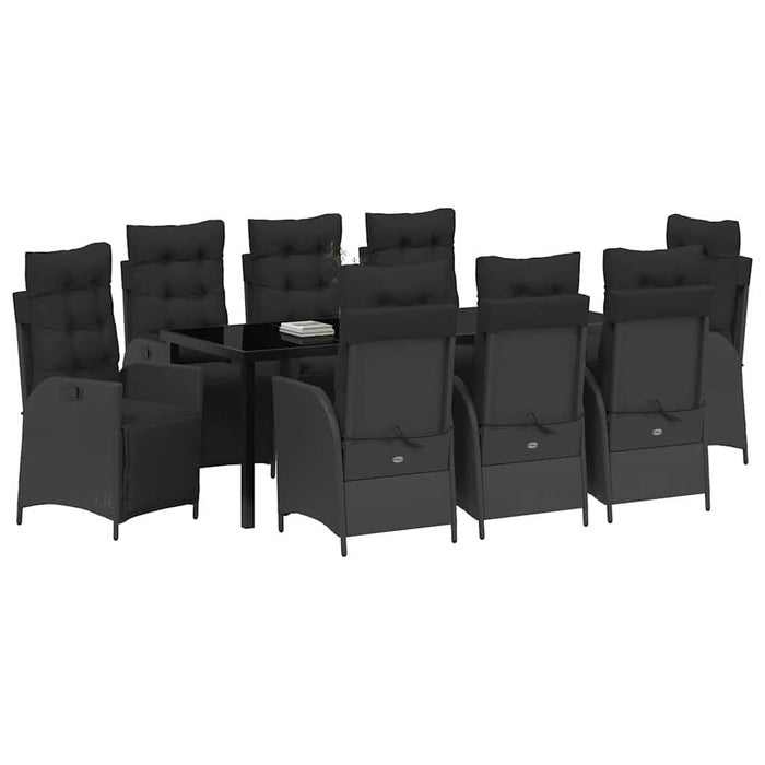 Set de masă pentru grădină cu pernă 9 pcs Negru poliratan - WALTI WALTI