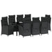 Set de masă pentru grădină cu pernă 9 pcs Negru poliratan - WALTI WALTI
