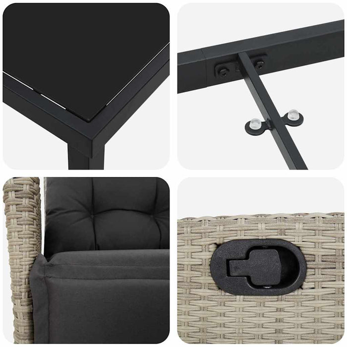 Set de masă pentru grădină cu pernă 7 pcs Gri deschis poliratan - WALTI WALTI