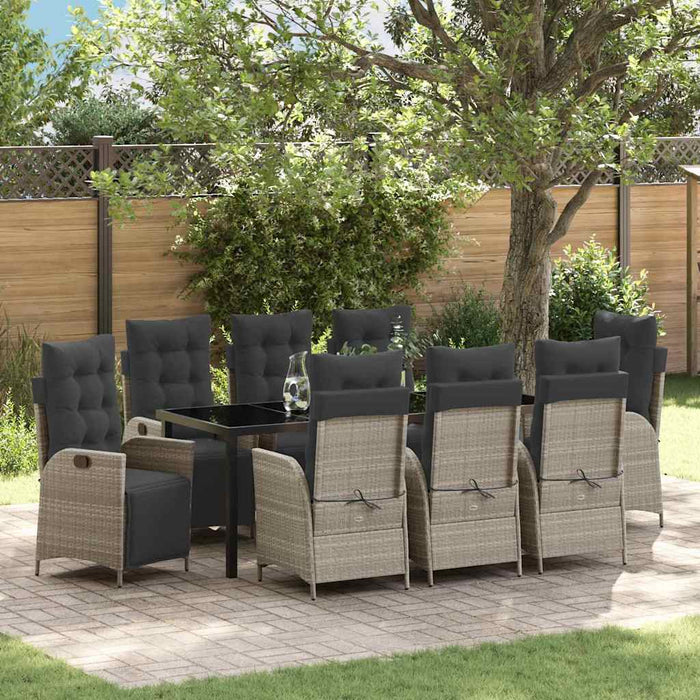 Set de masă pentru grădină cu pernă 9 pcs Gri deschis poliratan - WALTI WALTI