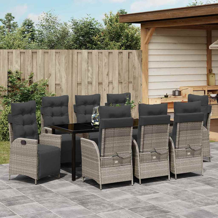 Set de masă pentru grădină cu pernă 9 pcs Gri deschis poliratan - WALTI WALTI
