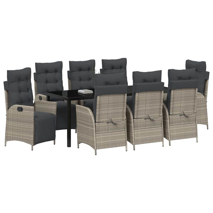 Set de masă pentru grădină cu pernă 9 pcs Gri deschis poliratan - WALTI WALTI