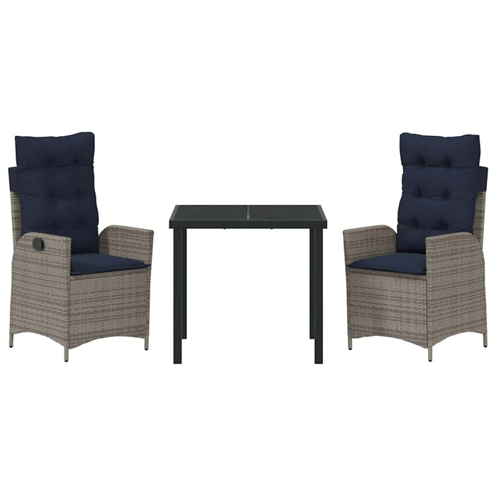 Set de masă pentru grădină cu pernă 3 pcs Gri și negru Ratan - WALTI WALTI