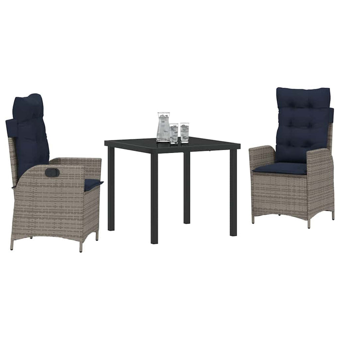 Set de masă pentru grădină cu pernă 3 pcs Gri și negru Ratan - WALTI WALTI