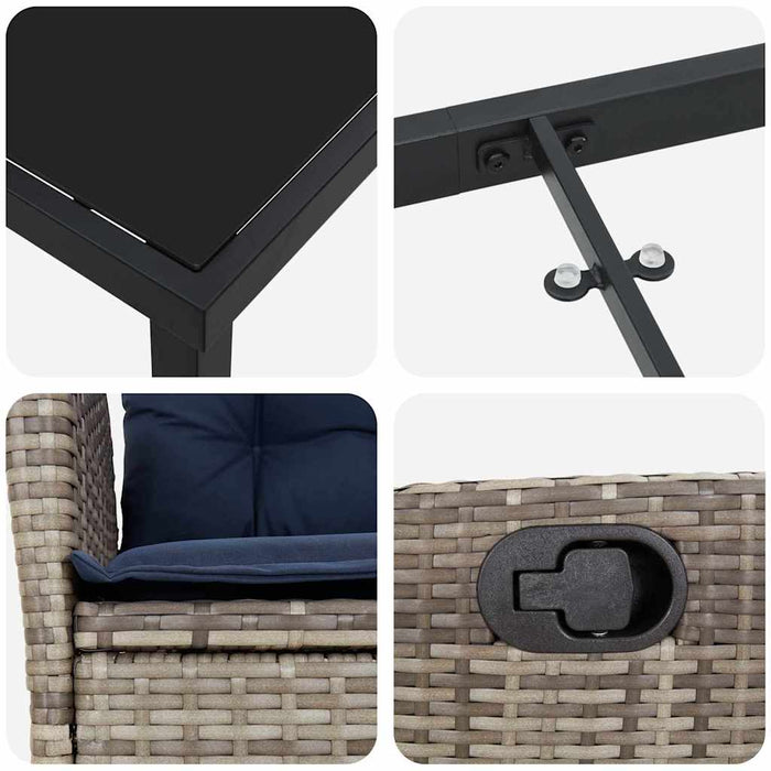 Set de masă pentru grădină cu pernă 9 pcs Gri și negru Ratan - WALTI WALTI